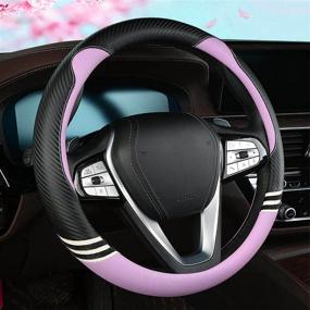 img 3 attached to 🐱 YUNZLAN Stylish Cute Cat Ear Steering Wheel Cover in B-Style Purple - Perfect for Women and Girls - Universal Fit 15 Inch Leather Auto Car Interior Accessory