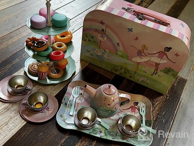 img 1 attached to 15-Piece Pretend Tin Tea Set For Kids With Carrying Case – Cotton Candy Unicorn Design – Perfect Gift For Girls From Jewelkeeper review by Laura Evans