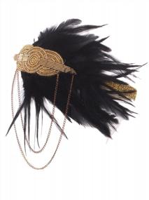 img 2 attached to Vintage 1920S Flapper Headpiece: VIJIV Black Gold Great Gatsby Headband