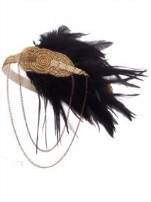 img 4 attached to Vintage 1920S Flapper Headpiece: VIJIV Black Gold Great Gatsby Headband