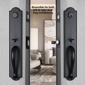 img 2 attached to Matte Black Double Door Handle Set With Keyed And Dummy Options - MDHST2018DB-SET By NEWBANG