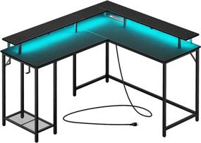 img 4 attached to Maximize Your Gaming Setup With SUPERJARE L-Shaped Desk - Includes Power Outlets, LED Lights, And Ample Storage Space In Sleek Black Design