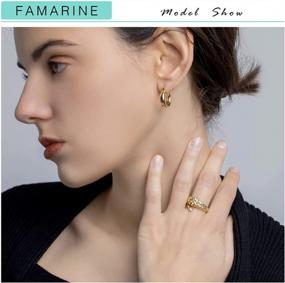 img 3 attached to Minimalist Open Hoop Earrings For Women, Chunky Small Gold Plated Dainty Hoops, Perfect Gift From Famarine