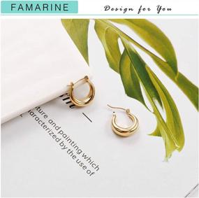 img 1 attached to Minimalist Open Hoop Earrings For Women, Chunky Small Gold Plated Dainty Hoops, Perfect Gift From Famarine