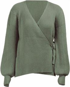 img 3 attached to JNINTH Women'S V Neck Wrap Sweaters Side Tie Long Sleeve Ribbed Pullover Knit Tunics Tops