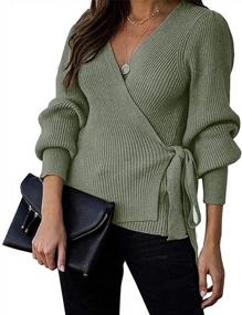 img 4 attached to JNINTH Women'S V Neck Wrap Sweaters Side Tie Long Sleeve Ribbed Pullover Knit Tunics Tops