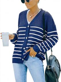 img 4 attached to Colorblock Striped Knit Cardigan: Women'S V-Neck Sweater With Button-Down Front And Long Sleeves