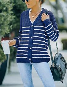 img 1 attached to Colorblock Striped Knit Cardigan: Women'S V-Neck Sweater With Button-Down Front And Long Sleeves