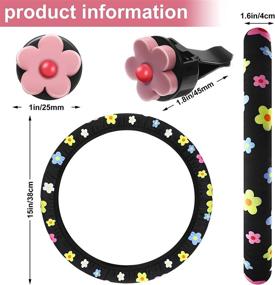 img 3 attached to Set of 5 Cute Flower Steering Wheel Covers, Floral Pattern Elastic Non-Slip Auto Wheel Covers with Colorful Car Air Vent Clips - Cute Car Accessories for Women and Girls, Perfect for Car Decoration