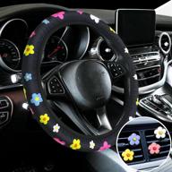 set of 5 cute flower steering wheel covers, floral pattern elastic non-slip auto wheel covers with colorful car air vent clips - cute car accessories for women and girls, perfect for car decoration логотип