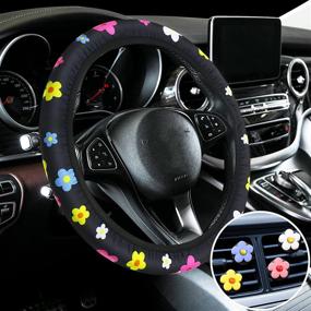 img 4 attached to Set of 5 Cute Flower Steering Wheel Covers, Floral Pattern Elastic Non-Slip Auto Wheel Covers with Colorful Car Air Vent Clips - Cute Car Accessories for Women and Girls, Perfect for Car Decoration