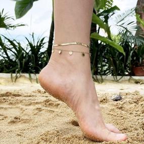 img 3 attached to Ослепите свои лодыжки ножным браслетом Sovesi'S Gold из нержавеющей стали с плоской змеиной цепочкой - идеально подходит для пляжа!