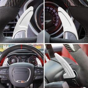 img 1 attached to White 8PCS Steering Wheel Cover Trim Interior Accessories Kit for 2015-2022 Dodge Challenger Charger Durango with Shift Paddle Extended Emblem, 3D Domed Badge Overlay Decal Sticker Set