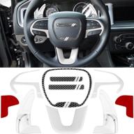 white 8pcs steering wheel cover trim interior accessories kit for 2015-2022 dodge challenger charger durango with shift paddle extended emblem, 3d domed badge overlay decal sticker set логотип