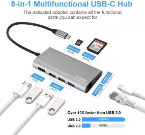 img 3 attached to 8-In-1 Type-C Hub Adapter For MacBook/MacBook Pro/Chromebook Pixel - USB-C PD, HDMI, SD/TF Card Reader, 3XUSB3.0 & Gigabit Ethernet