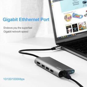 img 1 attached to 8-In-1 Type-C Hub Adapter For MacBook/MacBook Pro/Chromebook Pixel - USB-C PD, HDMI, SD/TF Card Reader, 3XUSB3.0 & Gigabit Ethernet