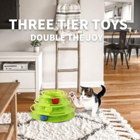 img 1 attached to Оптовая распродажа: 3-уровневые башни для игрушек для кошек PAWISE, роликовые гусеницы для умственных и физических упражнений котенка