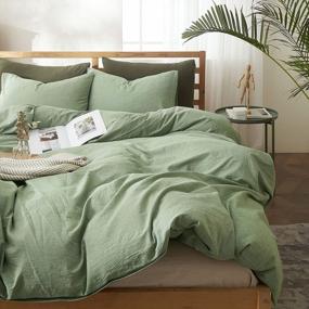img 2 attached to Mixinni 3-Piece Queen Size Duvet Cover Set - 100% Natural Washed Cotton, Soft & Breathable With Zipper Ties (Green).