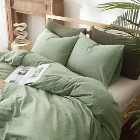 img 1 attached to Mixinni 3-Piece Queen Size Duvet Cover Set - 100% Natural Washed Cotton, Soft & Breathable With Zipper Ties (Green).