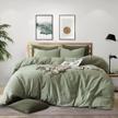 mixinni 3-piece queen size duvet cover set - 100% natural washed cotton, soft & breathable with zipper ties (green). logo
