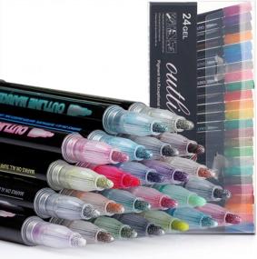 img 4 attached to Super Squiggles Double Line Pen Set With 24 Outline Metallic Markers And Magic Glitter Drawing Pens For DIY Sketching, Greeting Cards, Crafts, Posters, And Painting - Perfect Child Color Pen
