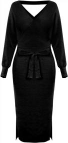 img 1 attached to Selowin Stylish V-Neck Backless Sweater Dress With Batwing Sleeves, Slit Detail, And Belt