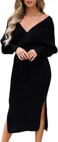 img 3 attached to Selowin Stylish V-Neck Backless Sweater Dress With Batwing Sleeves, Slit Detail, And Belt