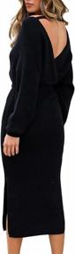 img 2 attached to Selowin Stylish V-Neck Backless Sweater Dress With Batwing Sleeves, Slit Detail, And Belt