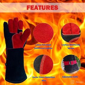 img 3 attached to 🔥 932℉ Leather Welding Gloves - Ultimate Heat Resistant Fire Gloves for Men and Women - Long Sleeve Work Gloves for Tig Mig Stick BBQ Fireplace Animal Handling - Small 14inch