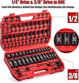 img 3 attached to 🔧 79-Piece 6 Point Socket Set, KBOISHA 1/4&#34;and 3/8&#34; Drive Impact Socket Set, Standard SAE and Metric Sizes, CR-V Steel Sockets with Bit Adapter &amp; Ratchet Handle