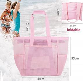 img 3 attached to 🏖️ Foldable Large Mesh Beach Tote Bag with Pockets and Zipper - Perfect for Swimming, Shopping, and Travel