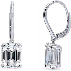 img 4 attached to Sterling Silver Emerald Cut Cubic Zirconia Anniversary Leverback Earrings - 7.6 Carat CZ Dangle Drops For Women By BERRICLE