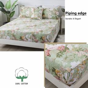 img 1 attached to FADFAY Sheets Set King Floral Sheets 100% Cotton Elegant Farmhouse Bedding Mint Green Leaves And White Flower Printed Bed Sheet Soft Botanical Lily Pattern Deep Pocket Sheet 17.5'' 4 Pcs, King