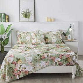 img 3 attached to FADFAY Sheets Set King Floral Sheets 100% Cotton Elegant Farmhouse Bedding Mint Green Leaves And White Flower Printed Bed Sheet Soft Botanical Lily Pattern Deep Pocket Sheet 17.5'' 4 Pcs, King