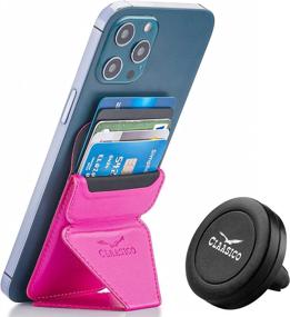 img 4 attached to Cell Phone Wallet With Magnetic Phone Stand - Phone Cardholder Securely Holds Phone For Landscape Or Portrait Mode/With Car Air Vent Attachment And Extra Magnetic Strips (Pink)