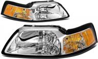 ford mustang 1999-2004 replacement chrome headlights w/ amber reflector (passenger & driver side) logo