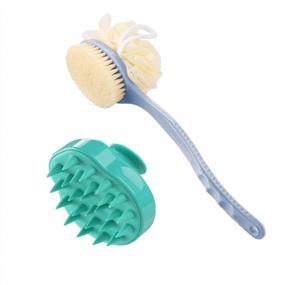 img 4 attached to Bristle & Loofah Back Scrubber With Hair Scalp Massager Shampoo Brush - Long Handle Body Brush For Women, Men & Pet.