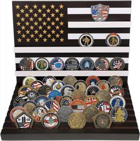 img 2 attached to Wooden Stand With American Flag Design For Displaying Military Challenge Coins (Vertical Orientation, Holds 70-80 Coins)