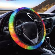 🌈 geprint swirl tie dye print steering wheel cover - vibrant rainbow design - universal fit car accessory for women & girls - perfect gift idea логотип