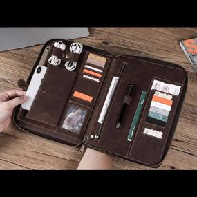 img 1 attached to Ancicraft Brown Leather Portfolio Zippered Case With IPad Pro 10.5 Inch Holder, Business Card Sleeve, Pencil Holder, Phone Pocket, Notebook Pocket And Cable Organizer - Perfect For Men And Women
