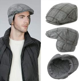 img 2 attached to Men'S Winter Wool Blend Irish Ivy Flat Newsboy Cap With Ear Flaps, 56-60CM