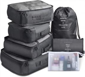 img 4 attached to Packing Cubes 7 Pcs Travel Luggage Packing Organizers Set With Toiletry Bag (Black)