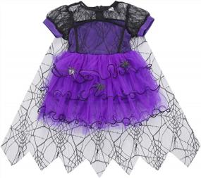 img 4 attached to Милый костюм паука на Хэллоуин для маленьких девочек: платье с коротким рукавом, сетчатая юбка-пачка и костюм ведьмы для косплея