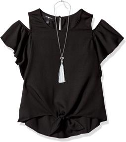 img 2 attached to 👚 Stylish Flutter Shoulder Necklace Tops, Tees & Blouses for Girls - Amy Byer Clothing