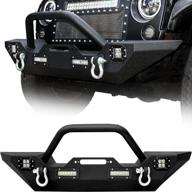 enhance your jeep wrangler jk with ledkingdomus front bumper - rock crawler style, built-in led lights, winch plate, d-rings: compatible with 07-18 models logo