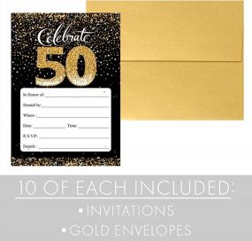 img 1 attached to Стильные и элегантные: приглашения на 50-летие в черном и золотом цветах - набор из 10 штук с конвертами