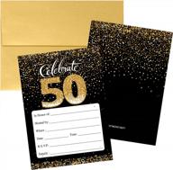 стильные и элегантные: приглашения на 50-летие в черном и золотом цветах - набор из 10 штук с конвертами логотип