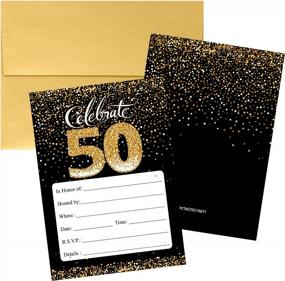 img 4 attached to Стильные и элегантные: приглашения на 50-летие в черном и золотом цветах - набор из 10 штук с конвертами