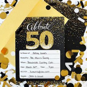 img 3 attached to Стильные и элегантные: приглашения на 50-летие в черном и золотом цветах - набор из 10 штук с конвертами