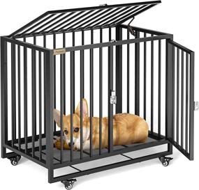 img 3 attached to 🐾 Premium Heavy Duty Indestructible Dog Crate: 32 Inch Kennel with Removable Floor Net, Escape Proof Cage on 4 Lockable Wheels, Double Door Design - Ideal for High Anxiety Small Dogs, Indoor and Outdoor Use